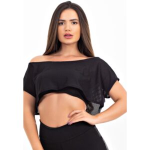 Blusa Feminina Transparente Tela e Cropped Tomara que Caia