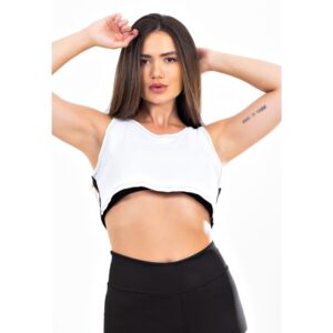 Blusa Feminina Alcinha Branca Com Tela Preta