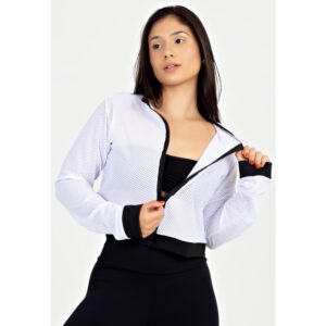 Casaco De Tela Fitness Com ZÍper Branco