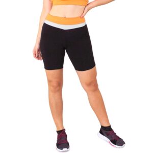 Short Fitness Preto Detalhe Cintura Laranja e Branco