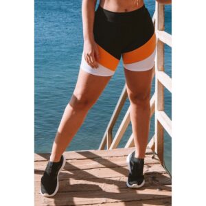 Short Fitness Preto Detalhe Laranja e Branco