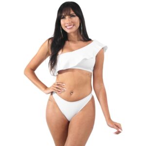 Biquíni Um Ombro Só Babado Branco