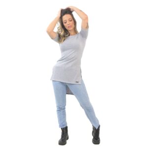 Blusa Feminina Long Line Cinza