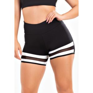 Short Fitness Preto Detalhe Branco com Tela
