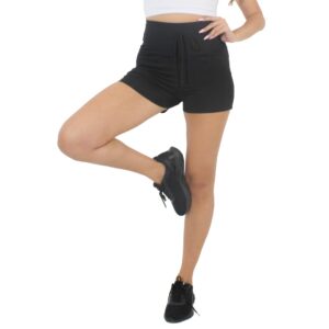 Short Fitness Preto Liso com Cadarço Bolso Fake