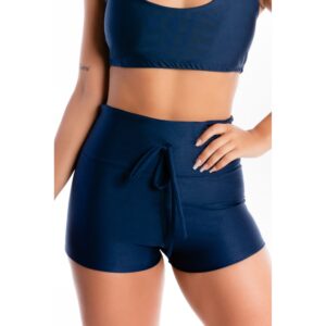Short Liso Com Cadarço Fake Azul Marinho