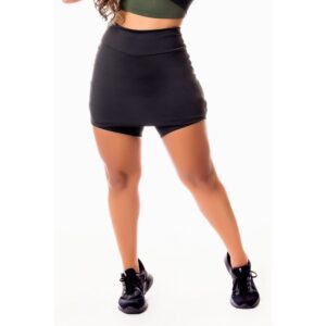Short Saia Fitness Academia Preto Cintura Alta