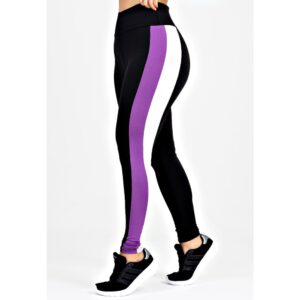 Calça Legging Metamorfose Listra Lateral Branco e Roxo
